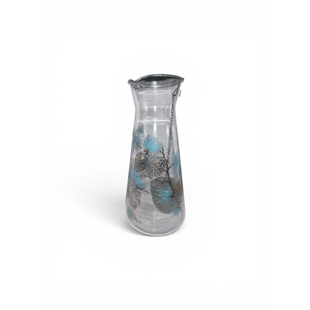 Vintage Libbey‎ 1960s Turquoise and Gold Pine Cone Design  Carafe with Infuser